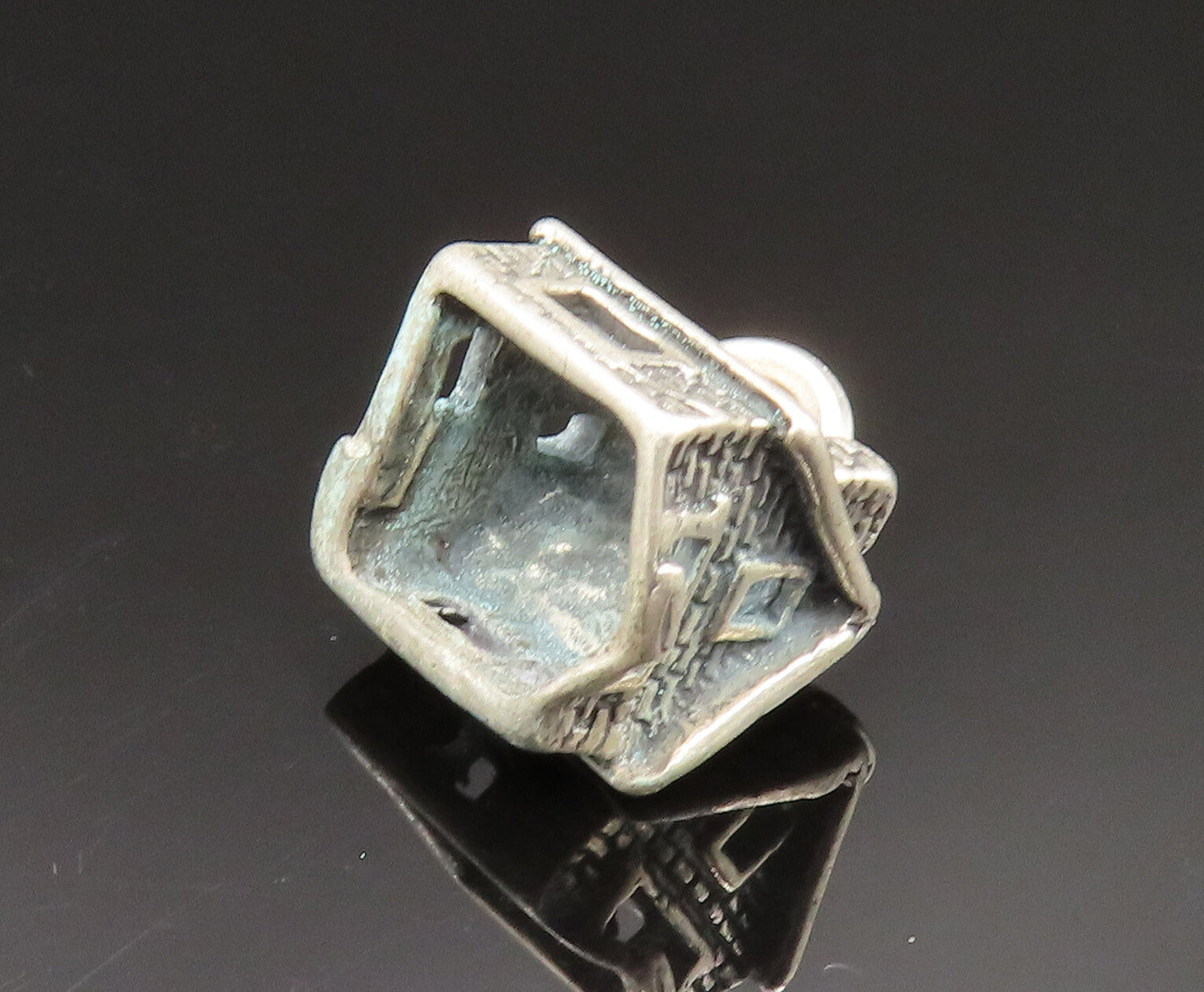 925 Sterling Silver  Vintage Sculpted Etched House Charm Pendant  PT20662