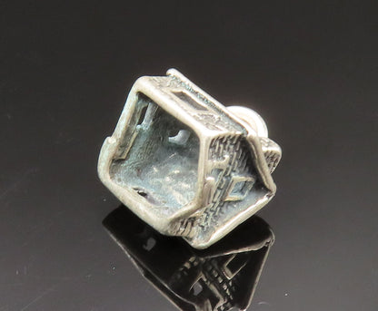 925 Sterling Silver  Vintage Sculpted Etched House Charm Pendant  PT20662