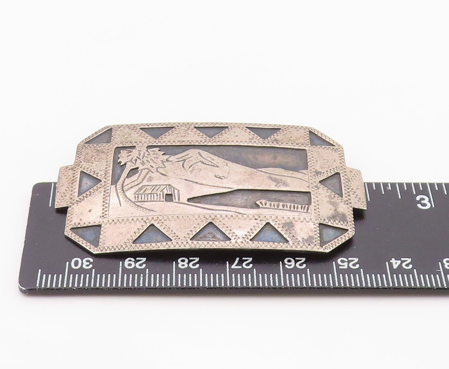 925 Sterling Silver Vintage Brooch Pin GUATEMALA Mountain Serenity  BP12537