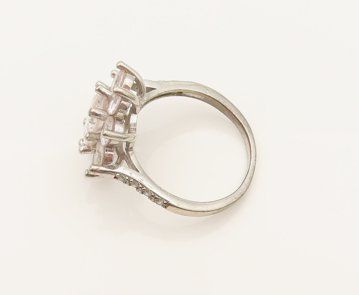 925 Silver  Vintage Fancy Cubic Zirconia Flower Fashion Ring Sz 7.25  RG26337