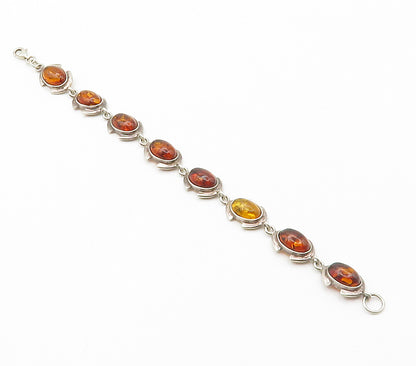 925 Sterling Silver  Vintage Cabochon Cut Amber Oval Chain Bracelet  BT5913