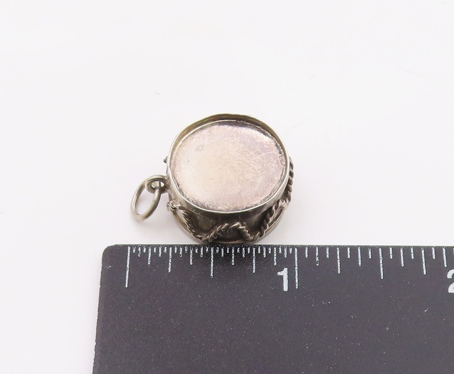 925 Sterling Silver  Vintage Twisted Rope Marching Drum Pendant  PT20202