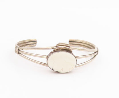 925 Sterling Silver Vintage Bracelet NAVAJO Oval White Turquoise Cuff  BT11650