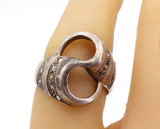 925 Sterling Silver  Vintage Marcasite Decorated Band Ring Sz 6.5  RG5919