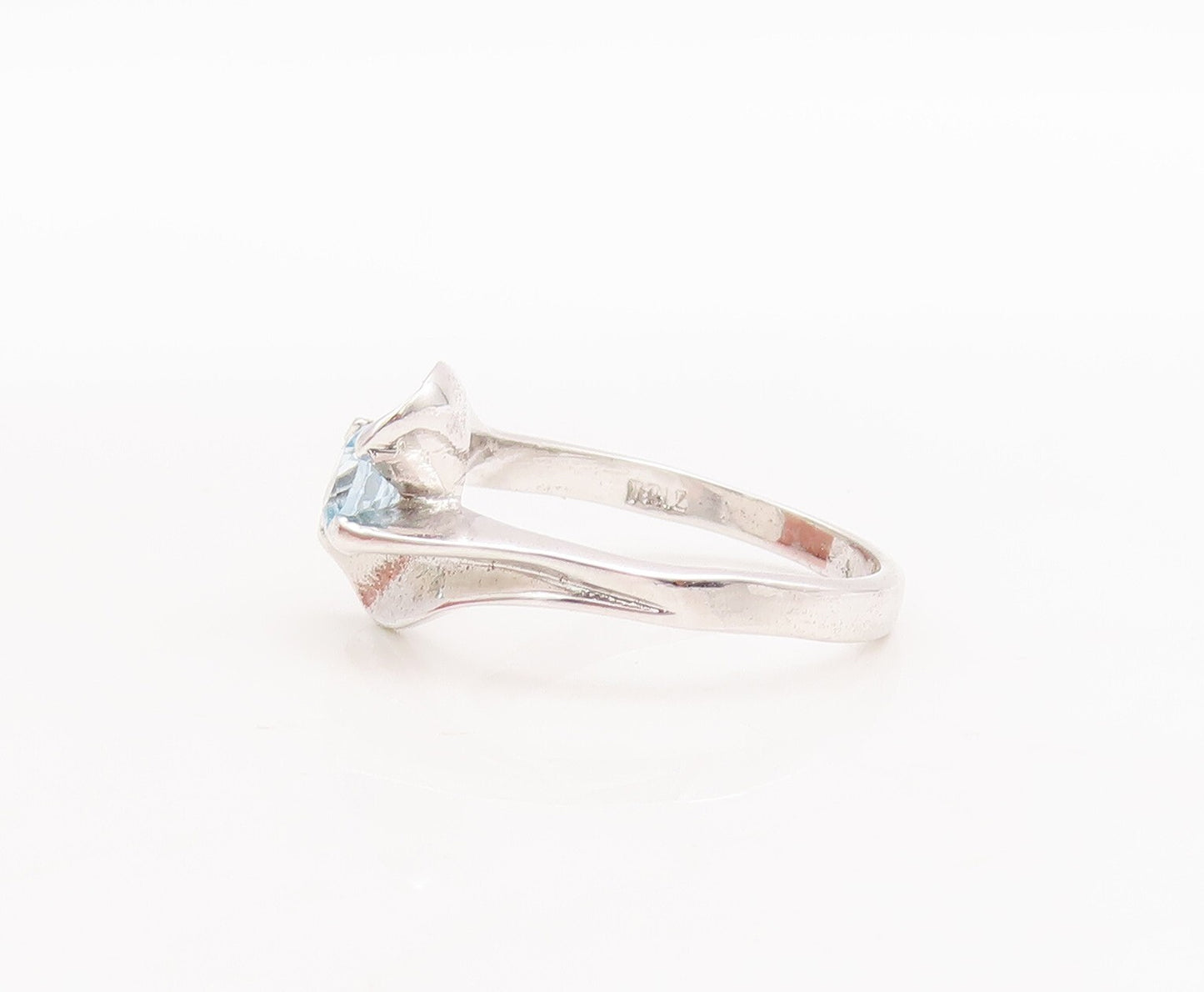 925 Sterling Silver Vintage Ring Modernist Design Carved Blue CZ Sz 7.5  RG29709