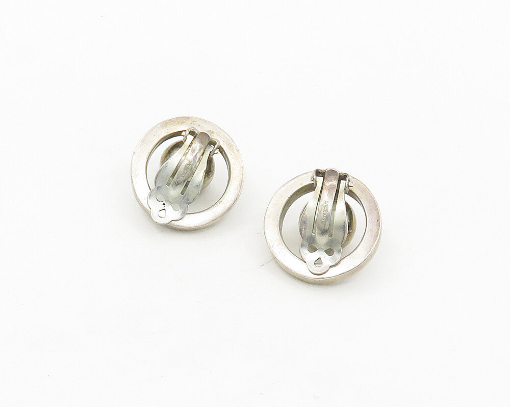 925 Sterling Silver  Vintage Dark Tone Modernist Non Pierce Earrings  EG9030