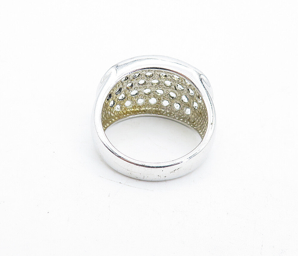 925 Sterling Silver  White Topaz Two Tone Polished Band Ring Sz 9  RG4729