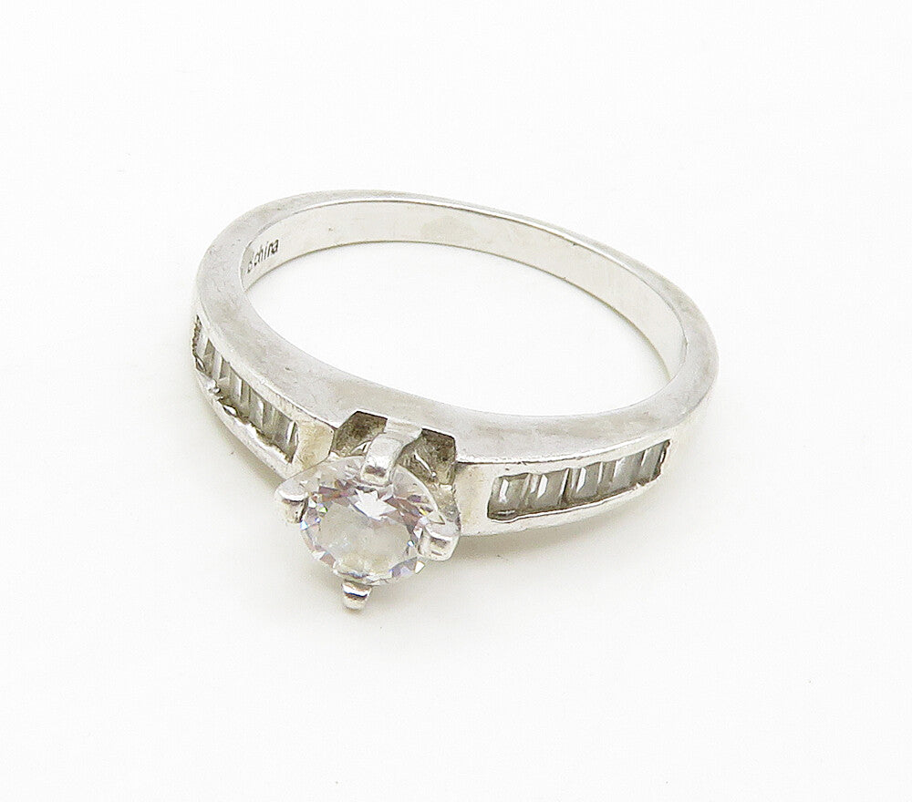 925 Sterling Silver  Cubic Zirconia Solitaire With Accents Ring Sz 8  RG16206