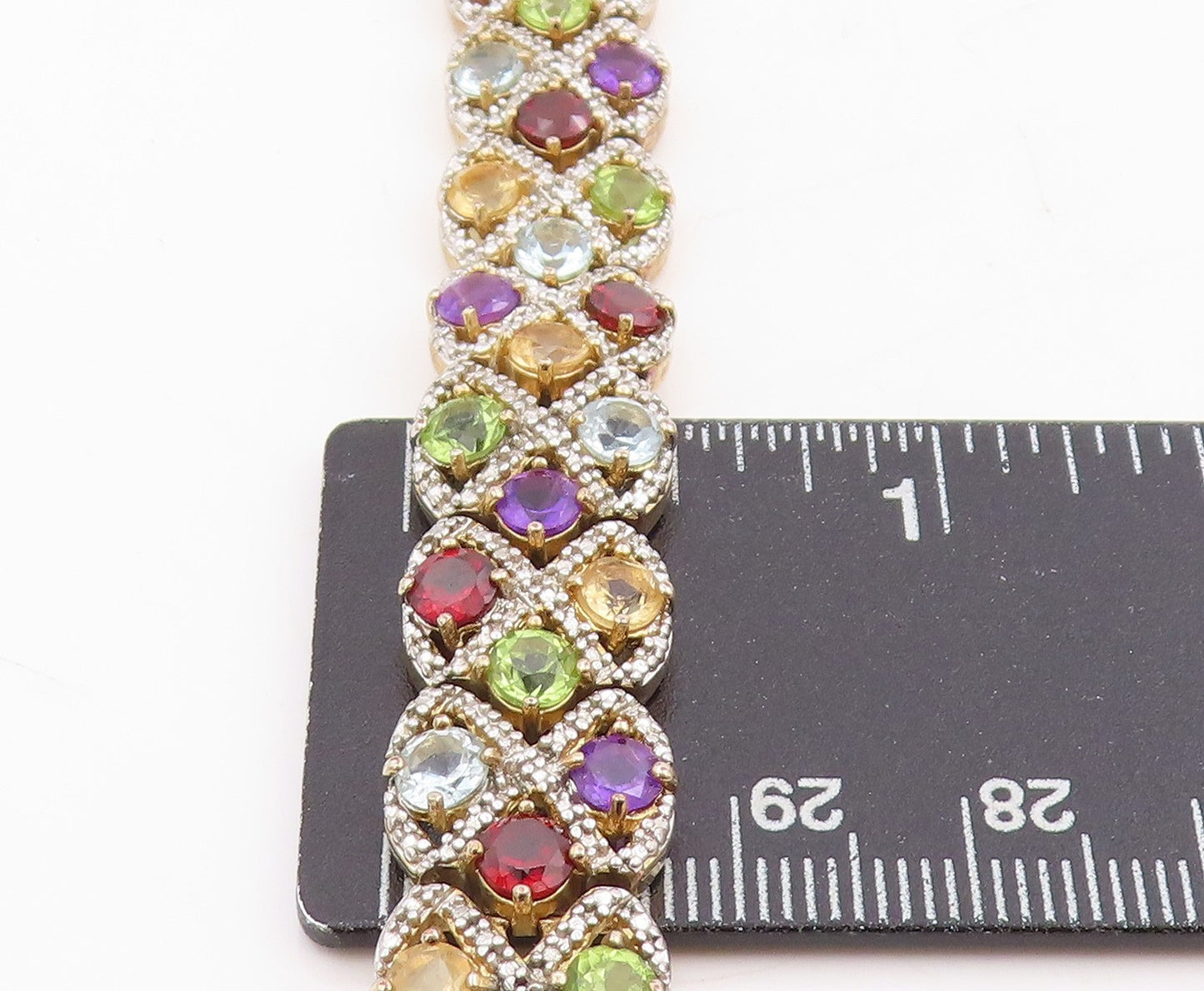 925 Sterling Silver Vintage Bracelet Gold Plated Multi Gemstone Chain  BT11452