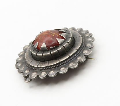 925 Sterling Silver  Vintage Antique Amber Dark Tone Round Brooch Pin  BP6063