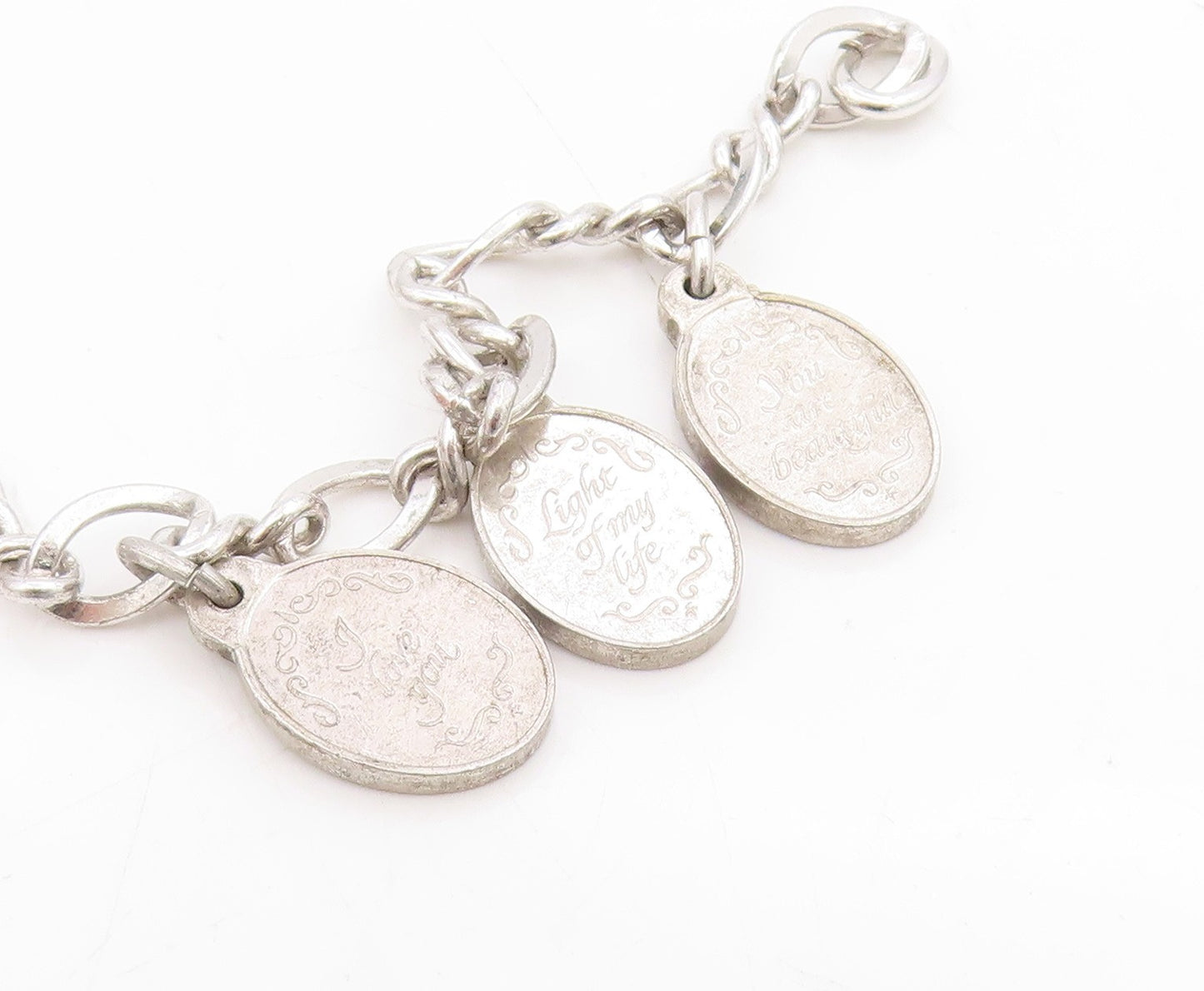 925 Sterling Silver Vintage Bracelet Seven Flowers of Love Oval Charm  BT11711