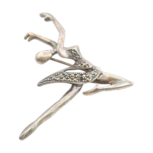 925 Sterling Silver Vintage Brooch Marcasite Elegant Ballerina Dancer  BP12274