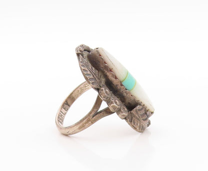 925 Sterling Silver Vintage Ring NAVAJO ZUNI Mother Of Pearls Gem  Sz 7 RG32566