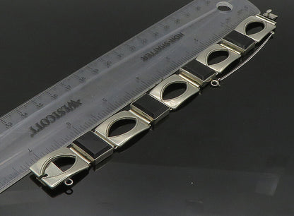 GERMANY 925 Silver  Vintage Black Onyx Square Hinge Chain Bracelet  BT9227
