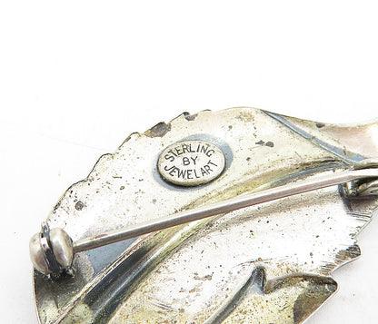 JEWEL ART 925 Sterling Silver  Vintage Etched Single Leaf Brooch Pin  BP1845