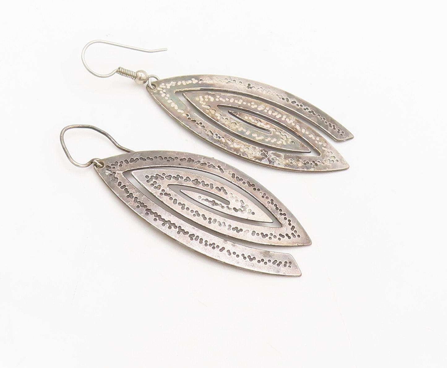 925 Sterling Silver  Vintage Dented Spiral Eye Dangling Earrings  EG12770