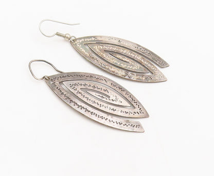 925 Sterling Silver  Vintage Dented Spiral Eye Dangling Earrings  EG12770