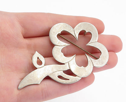 MEXICO 925 Sterling Silver  Vintage Smooth Open Flower Brooch Pin  BP1811
