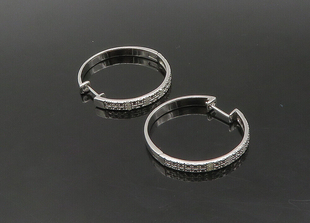 925 Sterling Silver   Vintage Shiny Genuine Diamonds Hoop Earrings  EG11301