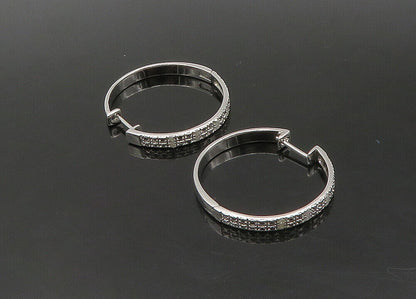 925 Sterling Silver   Vintage Shiny Genuine Diamonds Hoop Earrings  EG11301