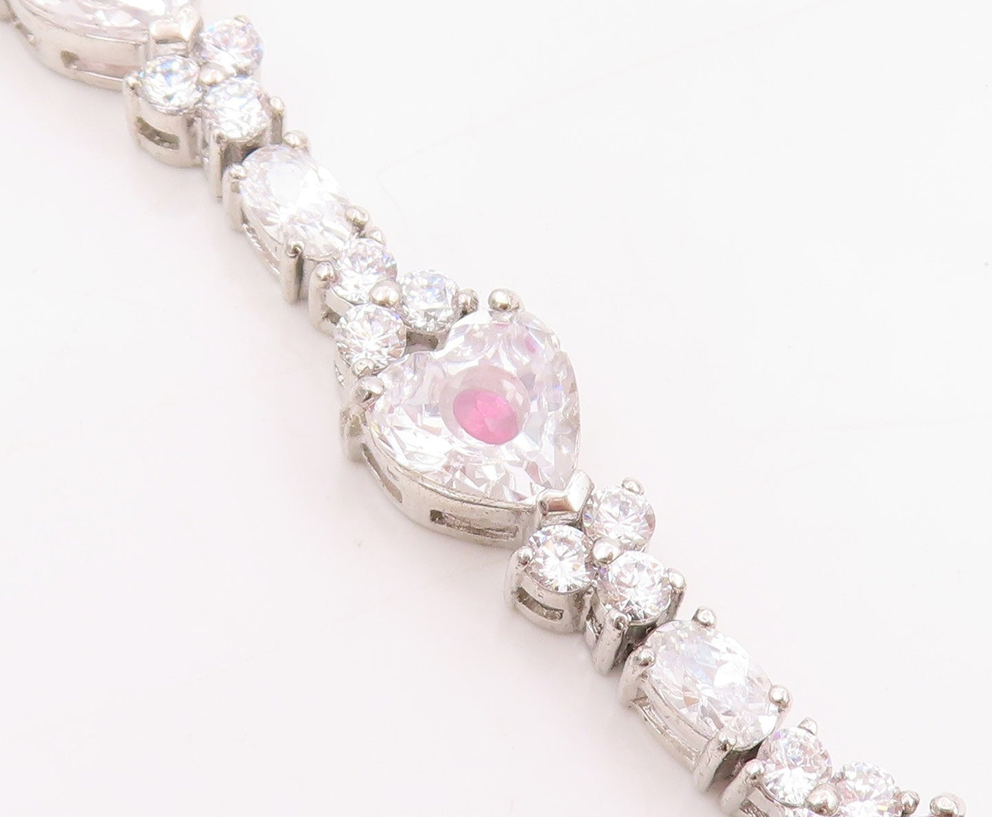 925 Sterling Silver Vintage Bracelet Sparkling CZ Love Heart Link Chain  BT11511