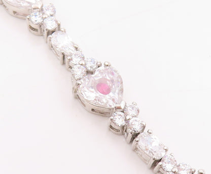 925 Sterling Silver Vintage Bracelet Sparkling CZ Love Heart Link Chain  BT11511