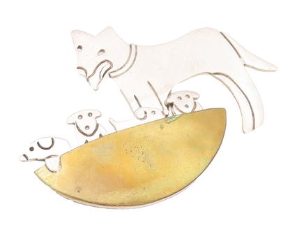 925 Sterling Silver Vintage Brooch Pin CHRISTINA MEXICO Happy Dog Family BP10740