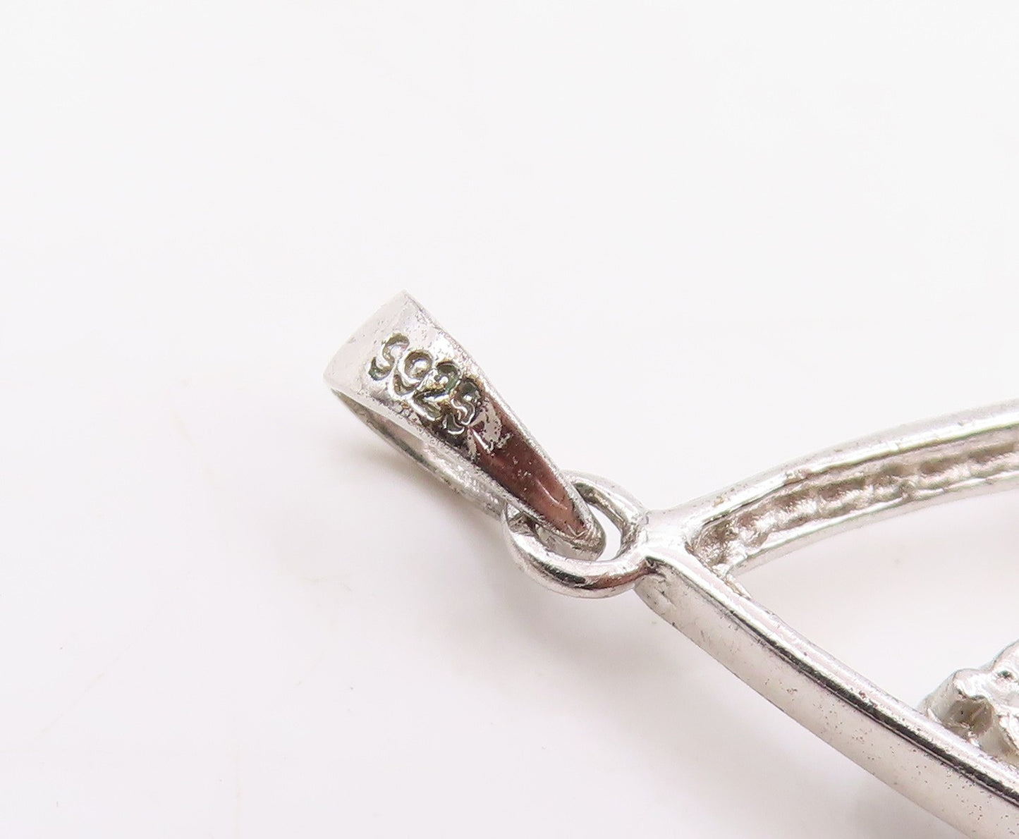 925 Sterling Silver Vintage Pendant Round CZ Modernist Geometric Curve  PT25701