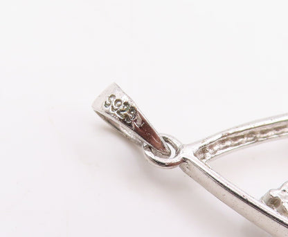 925 Sterling Silver Vintage Pendant Round CZ Modernist Geometric Curve  PT25701