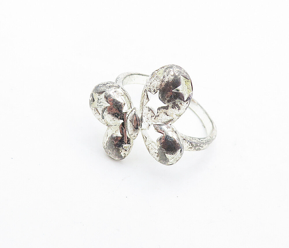 925 Sterling Silver  Vintage Star Cutout Butterfly Cocktail Ring Sz 8  RG5812