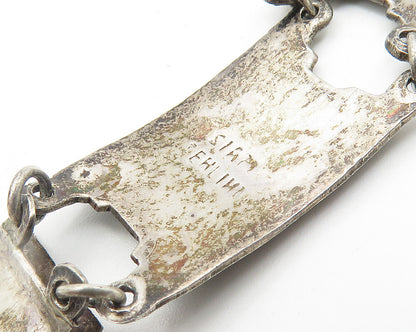 SIAM 925 Sterling Silver  Vintage Enamel Niello Dancer Chain Bracelet  BT4416