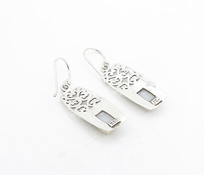 925 Sterling Silver  Mother Of Pearl Swirl Cutout Square Drop Earrings  EG3406