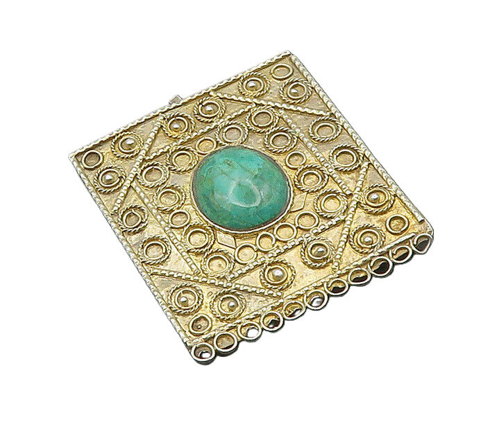 ISRAEL 925 Sterling Silver  Vintage Cabochon Eilat Stone Brooch Pin  BP7430