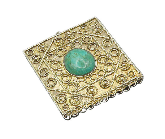 ISRAEL 925 Sterling Silver  Vintage Cabochon Eilat Stone Brooch Pin  BP7430