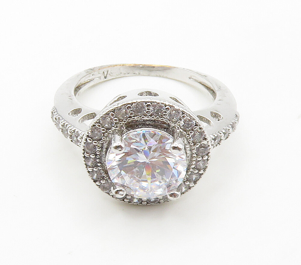 925 Sterling Silver  Sparkling Prong Set Cubic Zirconia Ring Sz 6.5  RG15231