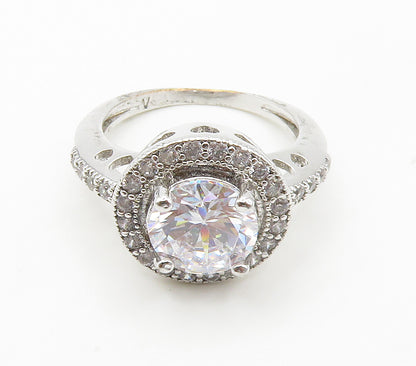 925 Sterling Silver  Sparkling Prong Set Cubic Zirconia Ring Sz 6.5  RG15231