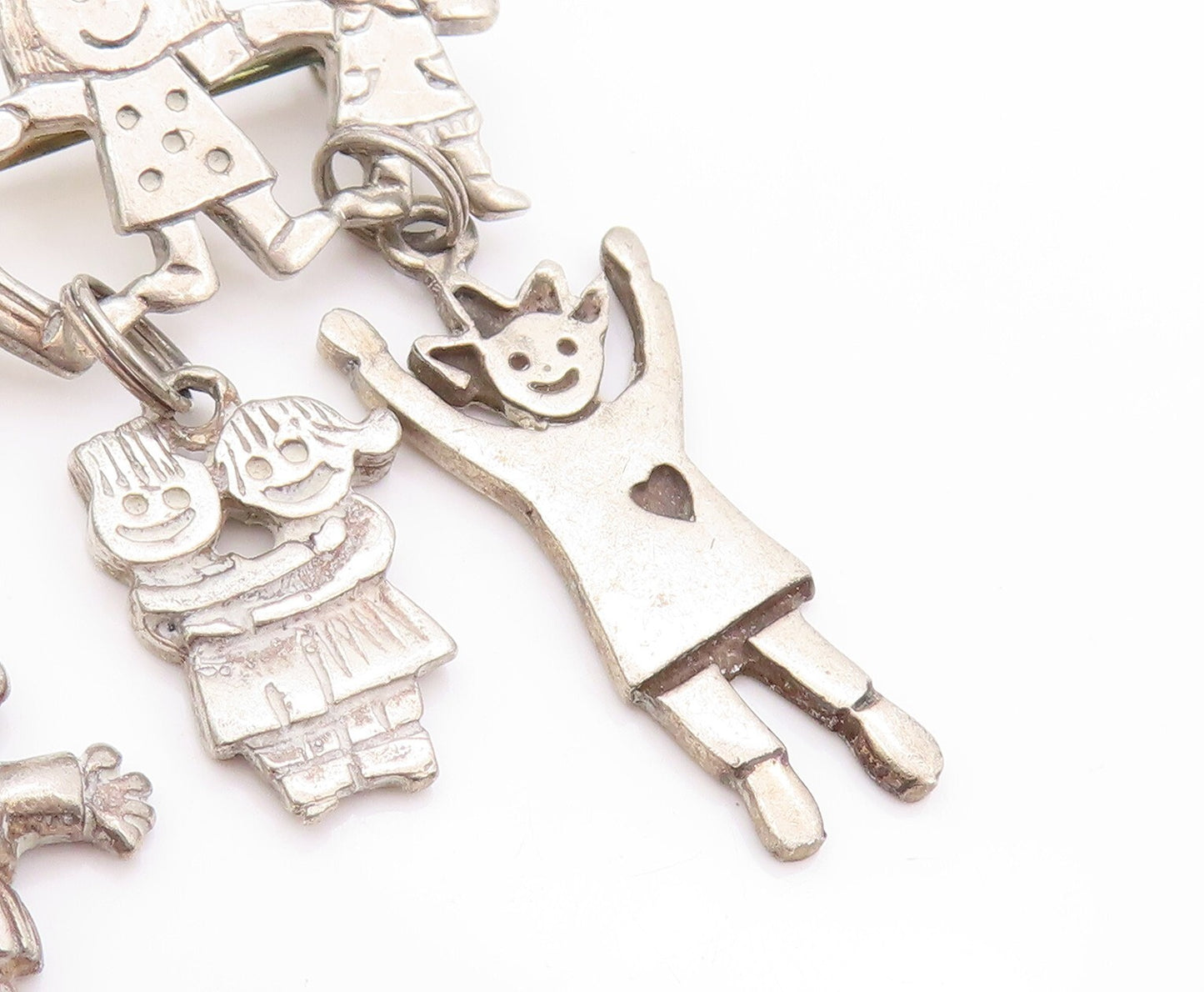 925 Sterling Silver Vintage Brooch Cutout Happy Children Playing  BP11521