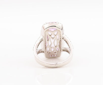 925 Sterling Silver Vintage Ring Large Rectangle Cut Amethyst Topaz Sz 7 RG29359