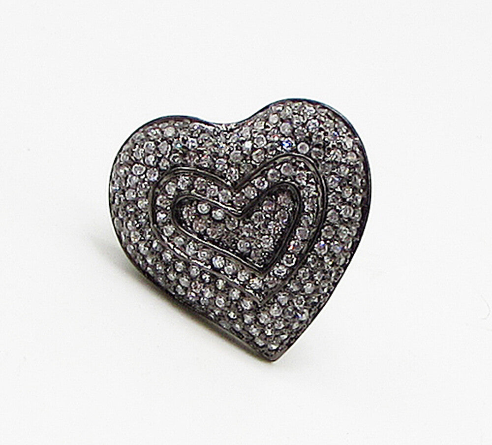 925 Silver  White Cubic Zirconia Dark Tone Love Heart Cluster Ring Sz 6  RG3259