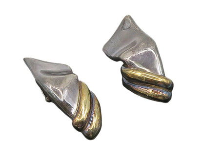 925 Sterling Silver & 14K GOLD  Vintage Two Tone Non Pierce Earrings  EG9385