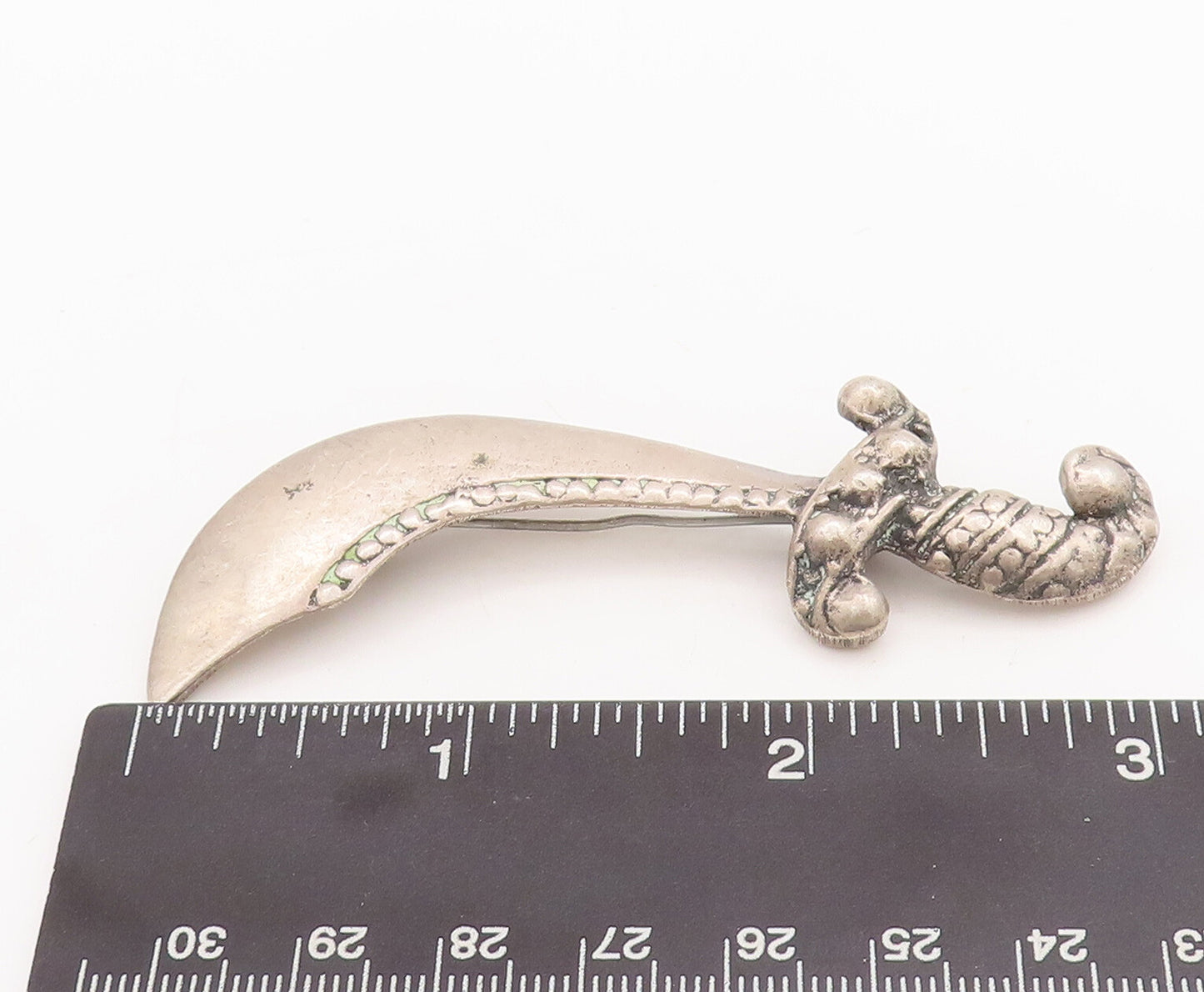 925 Sterling Silver Vintage Brooch Pin Solid Cutout Beaded Sward  BP11096