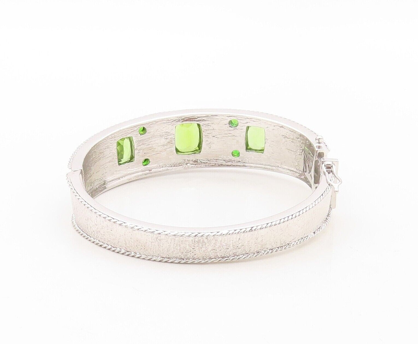 925 Sterling Silver Vintage Bracelet Solid Carved Rectangle Peridot  BT10721