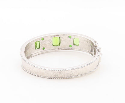 925 Sterling Silver Vintage Bracelet Solid Carved Rectangle Peridot  BT10721