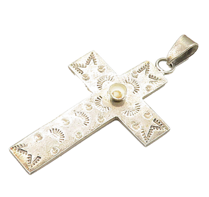 MEXICO 925 Silver  Vintage Religious Cross Etched Pattern Pendant  PT15457