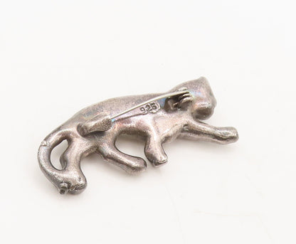 925 Sterling Silver Vintage Brooch Pin 3D Carved Puffed Walking Leopard  BP10608