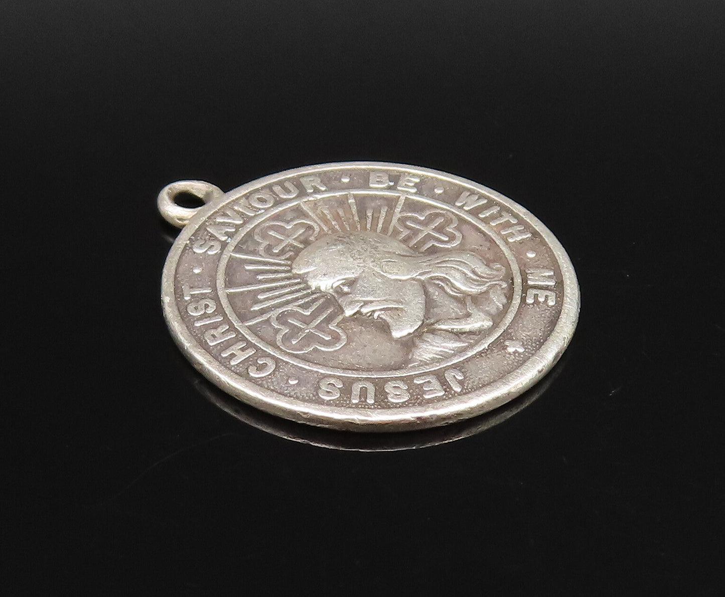 925 Sterling Silver Vintage Religious Jesus Christ Savior Medal Pendant  PT21838
