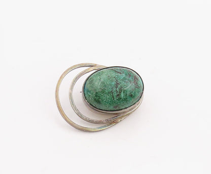 925 Sterling Silver Vintage Brooch Pin ISRAEL Modernist Oval Gemstone  BP12282