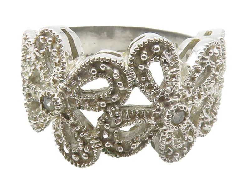 925 Sterling Silver  Vintage Topaz Open Retro Flowers Band Ring Sz 6   RG12023
