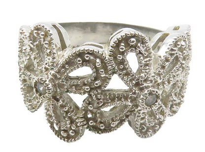 925 Sterling Silver  Vintage Topaz Open Retro Flowers Band Ring Sz 6   RG12023