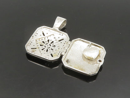 925 Sterling Silver  Vintage Heart Charm Square Topaz Pendant (OPENS)  PT20377